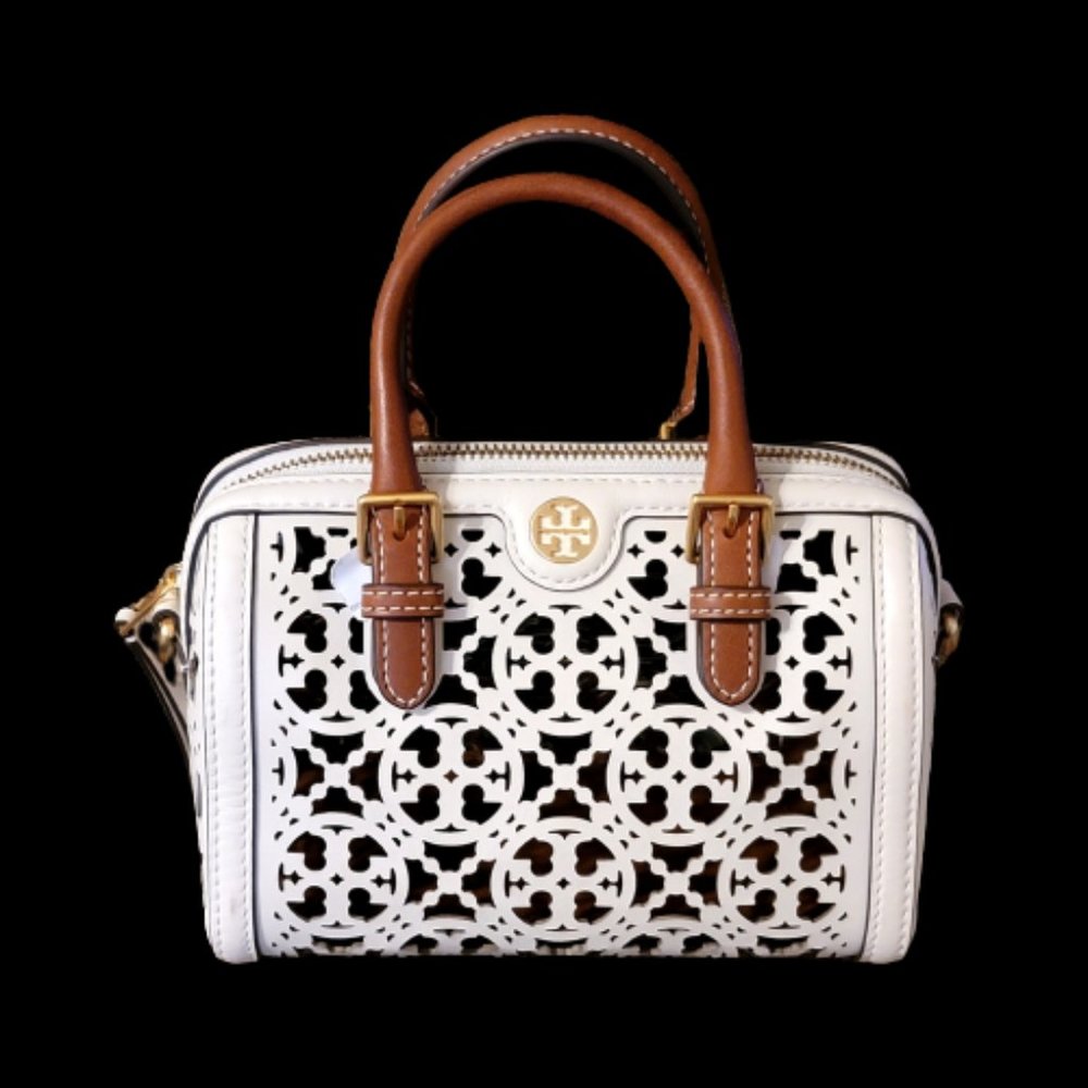 NEW Tory Burch T Monogram Laser-Cut Barrel Petite Bag